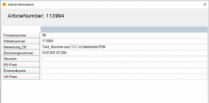 planetERPconnect - Screenshot Artikelinformation