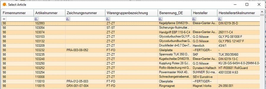 planetERPconnect - Screenshot Artikelstammdaten abrufen